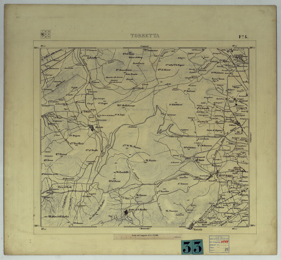 (N:25109) PALERMO E DINTORNI - FOGLIO 4 TORRETTA (NERO). (CA007414) Carte e stampe antiche: riproduzione a colori su carta (formato A1)