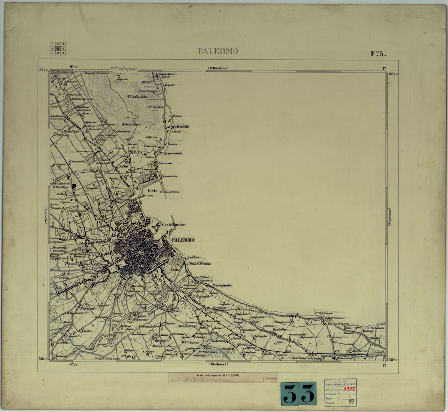 (N:25111) PALERMO E DINTORNI - FOGLIO 5 PALERMO (NERO). (CA007416) Carte e stampe antiche: riproduzione a colori su carta (formato A1)