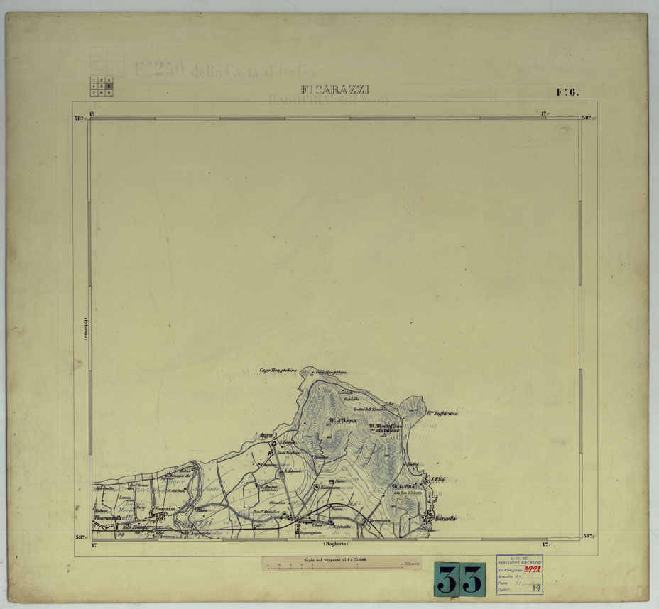 (N:25113) PALERMO E DINTORNI - FOGLIO 6 FICARAZZI (NERO). (CA007418) Carte e stampe antiche: riproduzione a colori su carta (formato A1)