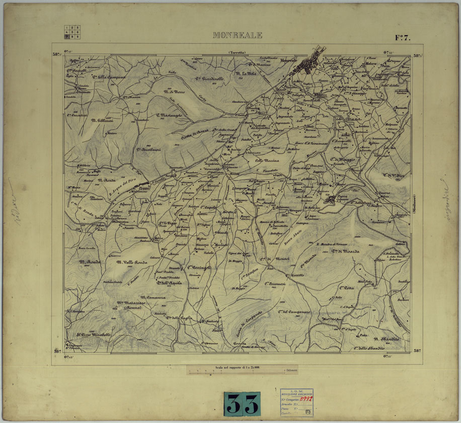(N:25115) PALERMO E DINTORNI - FOGLIO 7 MONREALE (NERO). (CA007420) Carte e stampe antiche: riproduzione a colori su carta (formato A1)
