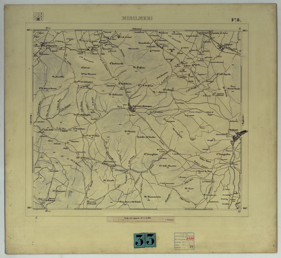 (N:25117) PALERMO E DINTORNI - FOGLIO 8 MISILMERI (NERO). (CA007422) Carte e stampe antiche: riproduzione a colori su carta (formato A1)