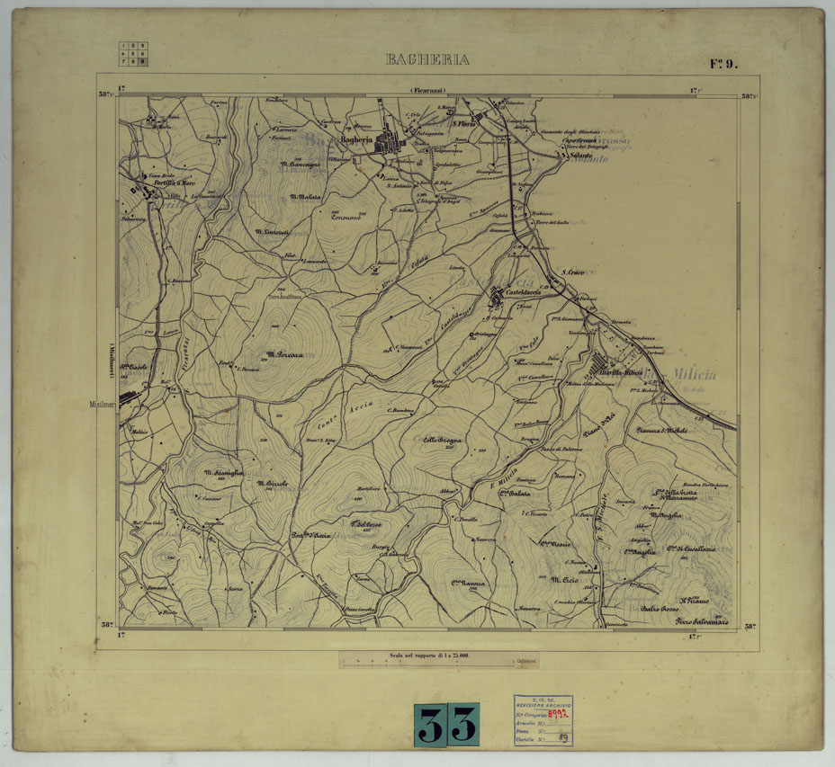 (N:25119) PALERMO E DINTORNI - FOGLIO 9 BAGHERIA (NERO). (CA007424) Carte e stampe antiche: riproduzione a colori su carta (formato A1)