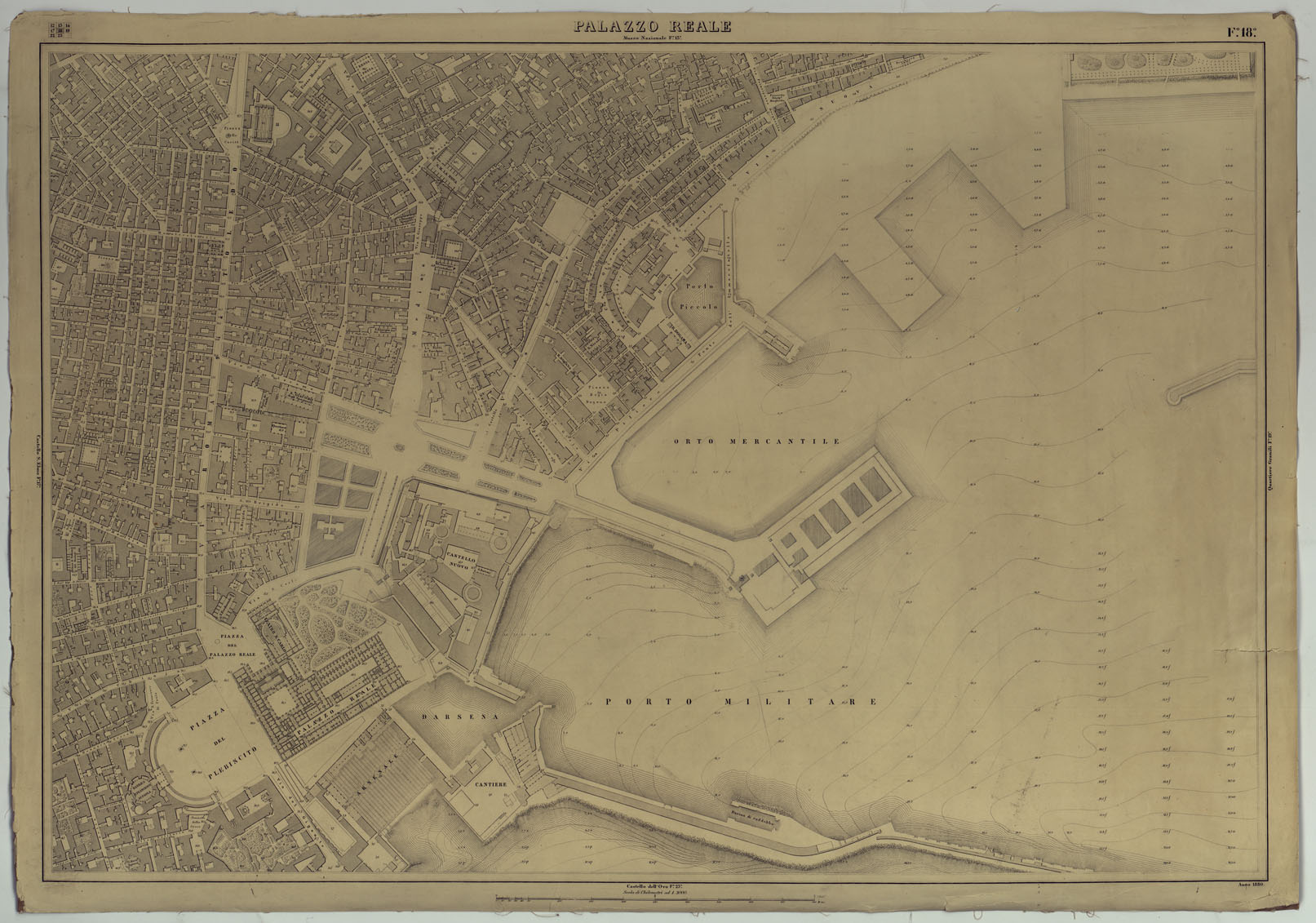 (N:8765) PIANTA DELLA CITTA' DI NAPOLI EDIZIONE A FOGLI MONTATI SU TELA E CON CURVE BATOMETRICHE - FOGLIO 18 PALAZZO REALE. (CA007480) Carte e stampe antiche: riproduzione a colori su carta (formato A1)