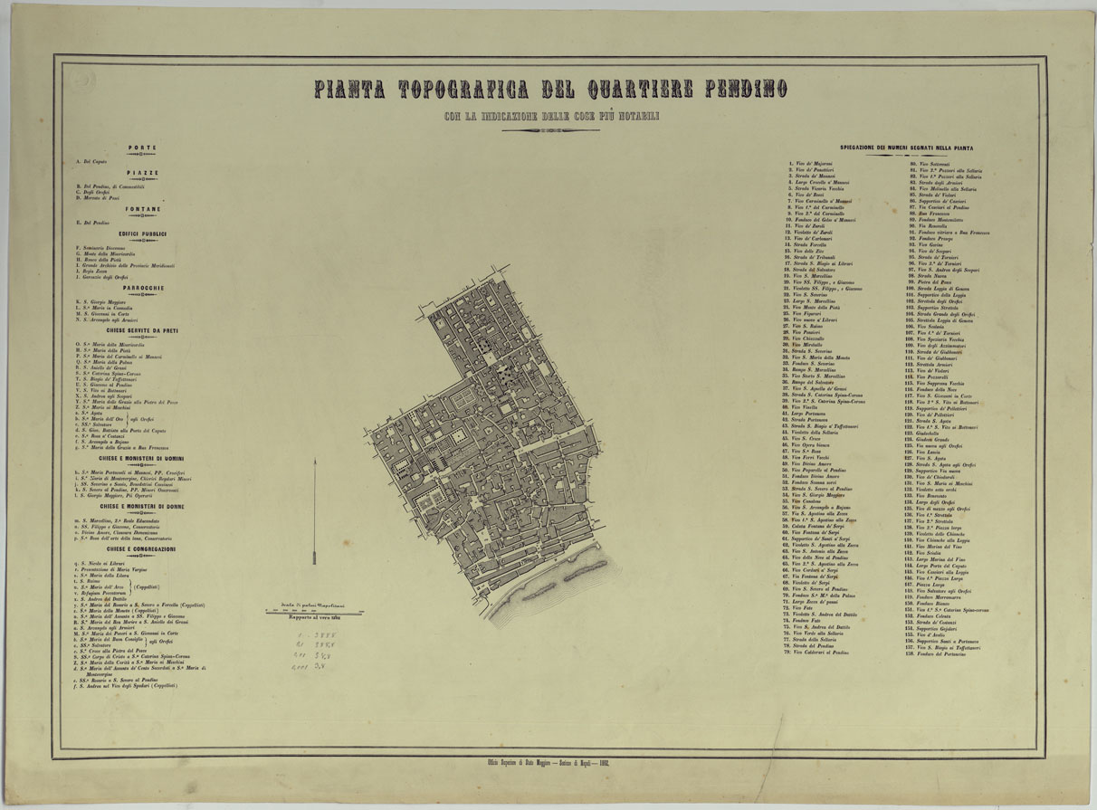 (N:1424) CARTA DEI DODICI QUARTIERI DI NAPOLI - PIANTA TOPOGRAFICA DEL QUARTIERE PENDINO CON LA INDICAZIONE DELLE COSE PIU' NOTABILI. (CA007493) Carte e stampe antiche: riproduzione a colori su carta (formato A1)