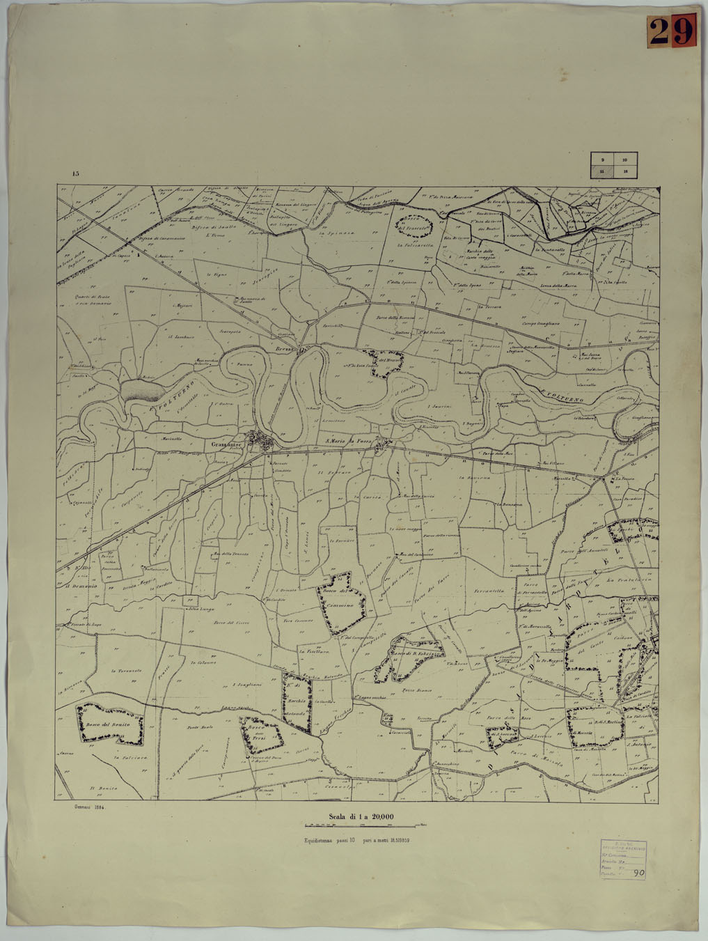 (N:521) CARTA DEI DINTORNI DI CAPUA - FOGLIO 15. (CA007576) Carte e stampe antiche: riproduzione a colori su carta (formato A1)