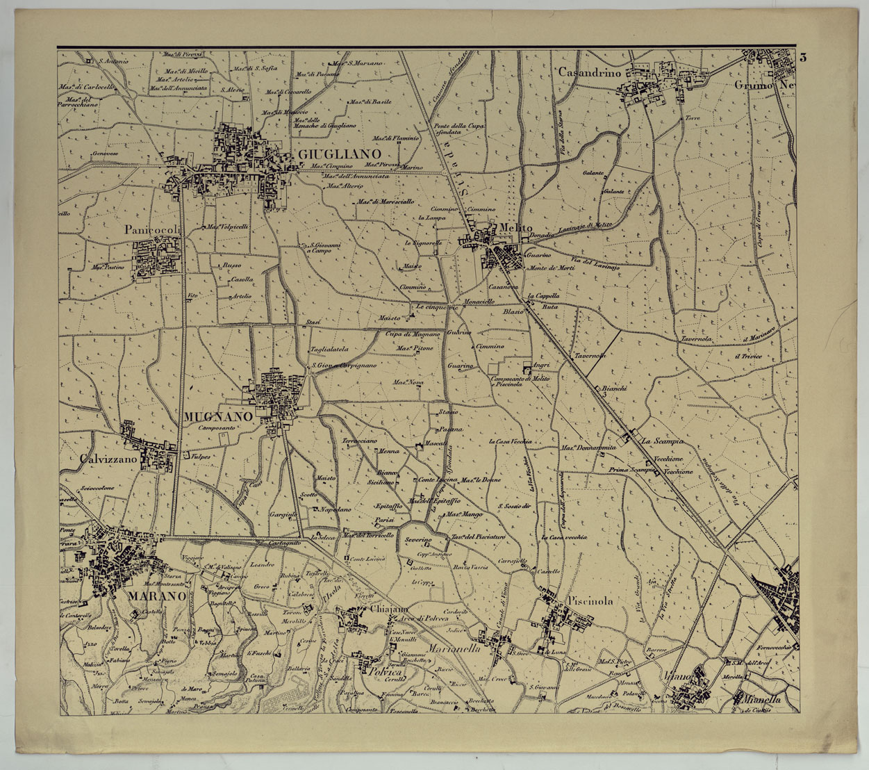 (N:25267) CARTA DEI DINTORNI DI NAPOLI ALLA SCALA DI 1 A 10,000 - FOGLIO 3. (CA007683) Carte e stampe antiche: riproduzione a colori su carta (formato A1)