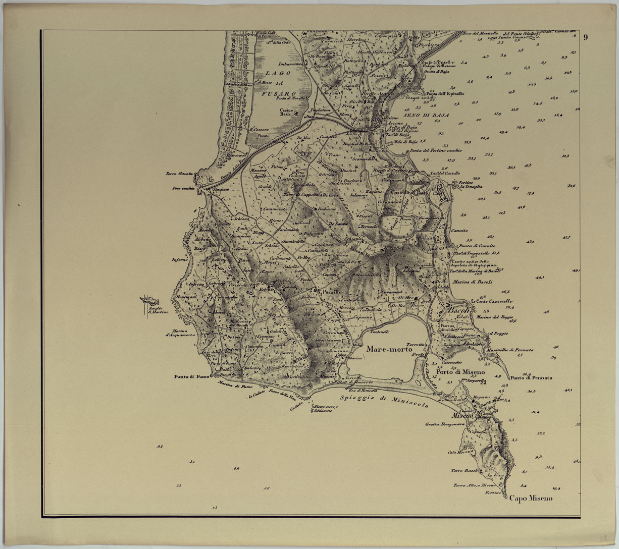(N:25273) CARTA DEI DINTORNI DI NAPOLI ALLA SCALA DI 1 A 10,000 - FOGLIO 9. (CA007689) Carte e stampe antiche: riproduzione a colori su carta (formato A1)