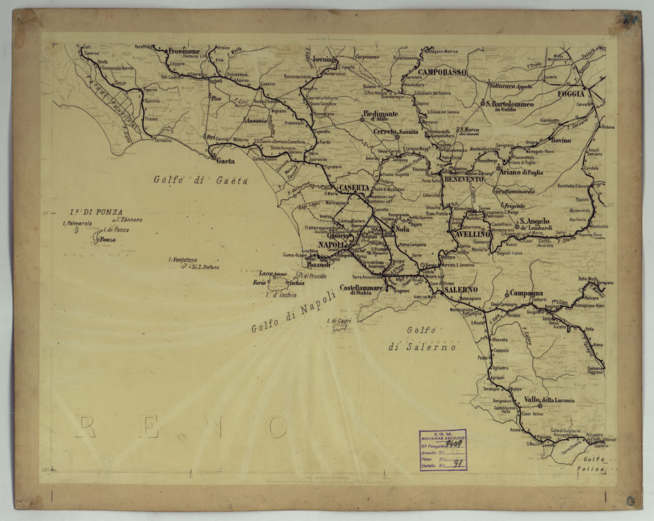 (N:17159) CARTA DELLE FERROVIE E LINEE DI NAVIGAZIONE DEL REGNO D'ITALIA - Foglio XV (CA007708) Carte e stampe antiche: riproduzione a colori su carta (formato A1)