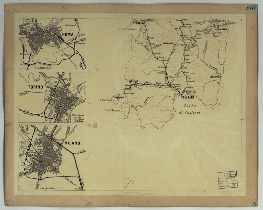 (N:17161) CARTA DELLE FERROVIE E LINEE DI NAVIGAZIONE DEL REGNO D'ITALIA - Foglio XVII (CA007710) Carte e stampe antiche: riproduzione a colori su carta (formato A1)