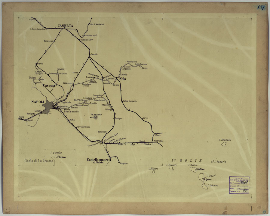 (N:17162) CARTA DELLE FERROVIE E LINEE DI NAVIGAZIONE DEL REGNO D'ITALIA - Foglio XIX (CA007712) Carte e stampe antiche: riproduzione a colori su carta (formato A1)