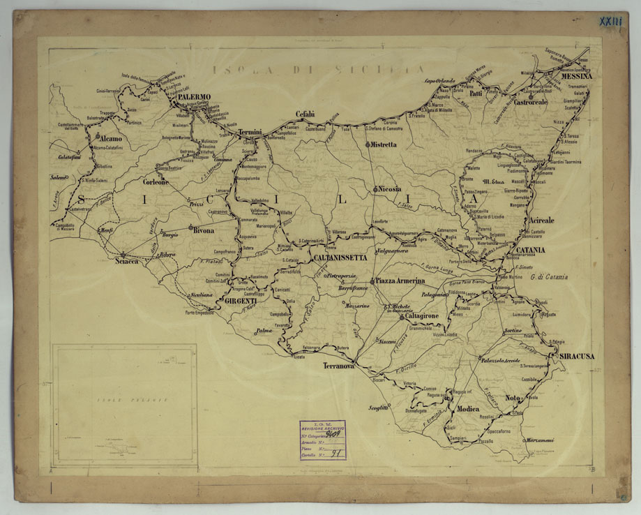 (N:17166) CARTA DELLE FERROVIE E LINEE DI NAVIGAZIONE DEL REGNO D'ITALIA - Foglio XXIII (CA007716) Carte e stampe antiche: riproduzione a colori su carta (formato A1)