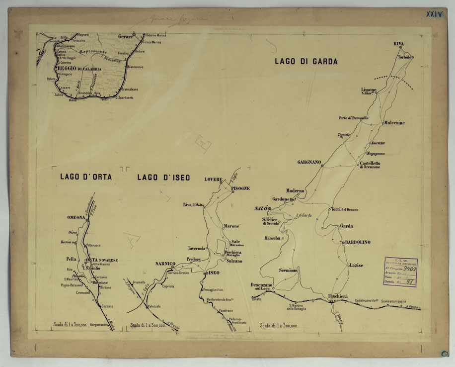 (N:17167) CARTA DELLE FERROVIE E LINEE DI NAVIGAZIONE DEL REGNO D'ITALIA - Foglio XXIV (CA007717) Carte e stampe antiche: riproduzione a colori su carta (formato A1)