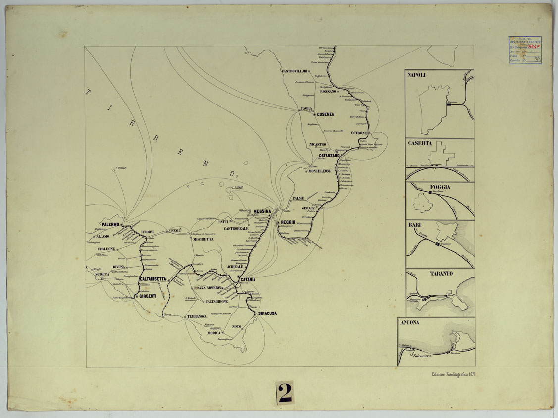 (N:17175) CARTA DELLE FERROVIE E LINEE DI NAVIGAZIONE DEL REGNO D'ITALIA - Foglio 5 (CA007723) Carte e stampe antiche: riproduzione a colori su carta (formato A1)