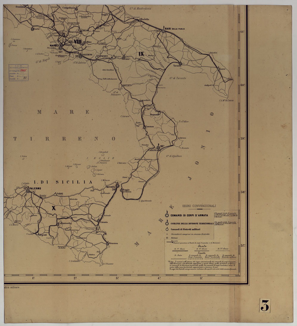 (N:17178) CARTA DIMOSTRATIVA DELLE CIRCOSCRIZIONI MILITARI DEL REGNO D'ITALIA - Foglio 4 (CA007729) Carte e stampe antiche: riproduzione a colori su carta (formato A1)