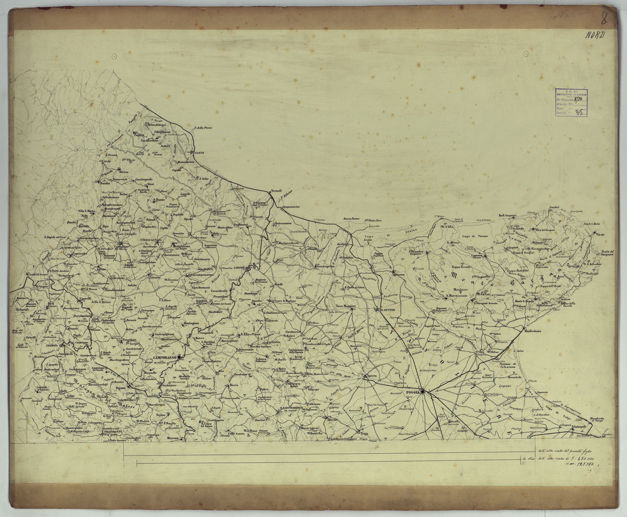 (N:17291) CARTA PER LA MONOGRAFIA DELLA CAPITANATA - Foglio nord-nero
 (CA007827) Carte e stampe antiche: riproduzione a colori su carta (formato A1)