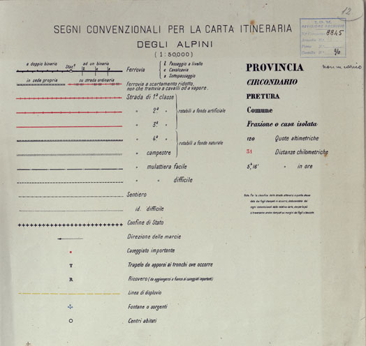 (N:26353) CARTA D' ITALIA DEGLI ALPINI - SEGNI CONVENZIONALI DELLA CARTA ALLA SCALA DI 1:50.000 (CA007835) Carte e stampe antiche: riproduzione a colori su carta (formato A1)