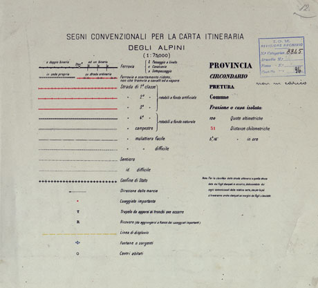 (N:26354) CARTA D' ITALIA DEGLI ALPINI - SEGNI CONVENZIONALI DELLA CARTA ALLA SCALA DI 1:75.000 (CA007836) Carte e stampe antiche: riproduzione a colori su carta (formato A1)