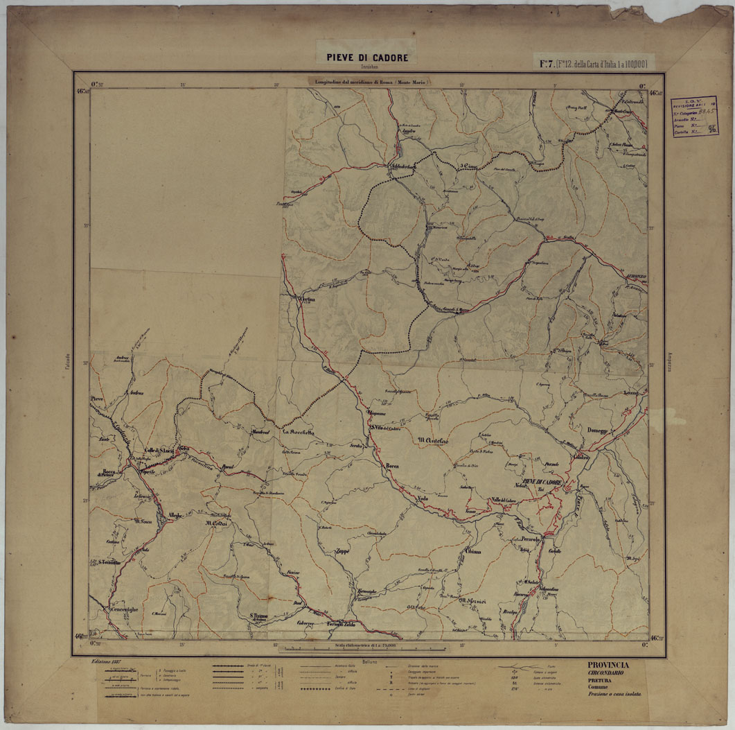(N:17370) CARTA D'ITALIA DEGLI ALPINI - 2 Copia PIEVE DI CADORE Foglio n. 7 (CA007846) Carte e stampe antiche: riproduzione a colori su carta (formato A1)