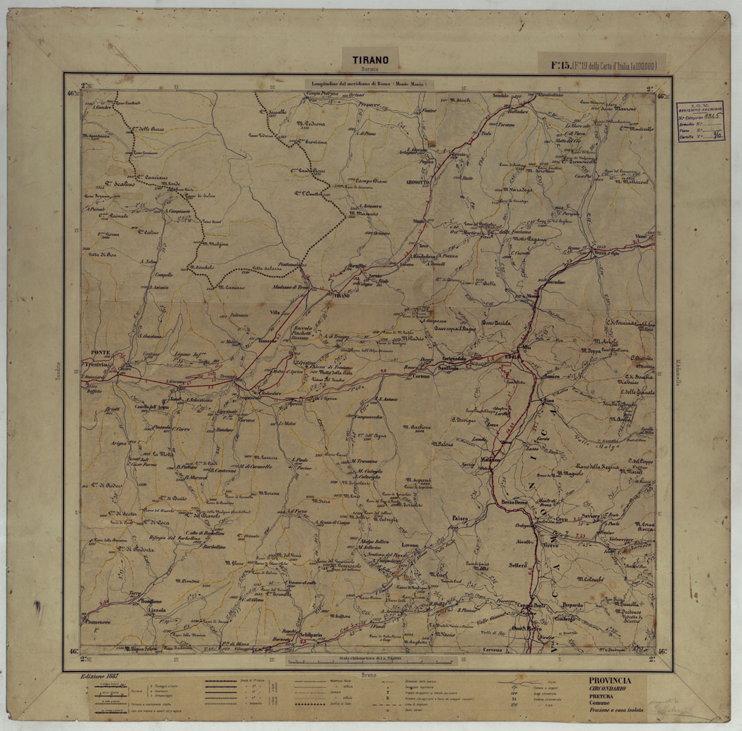 (N:17376) CARTA D'ITALIA DEGLI ALPINI - 2 Copia TIRANO Foglio n. 15 (CA007852) Carte e stampe antiche: riproduzione a colori su carta (formato A1)