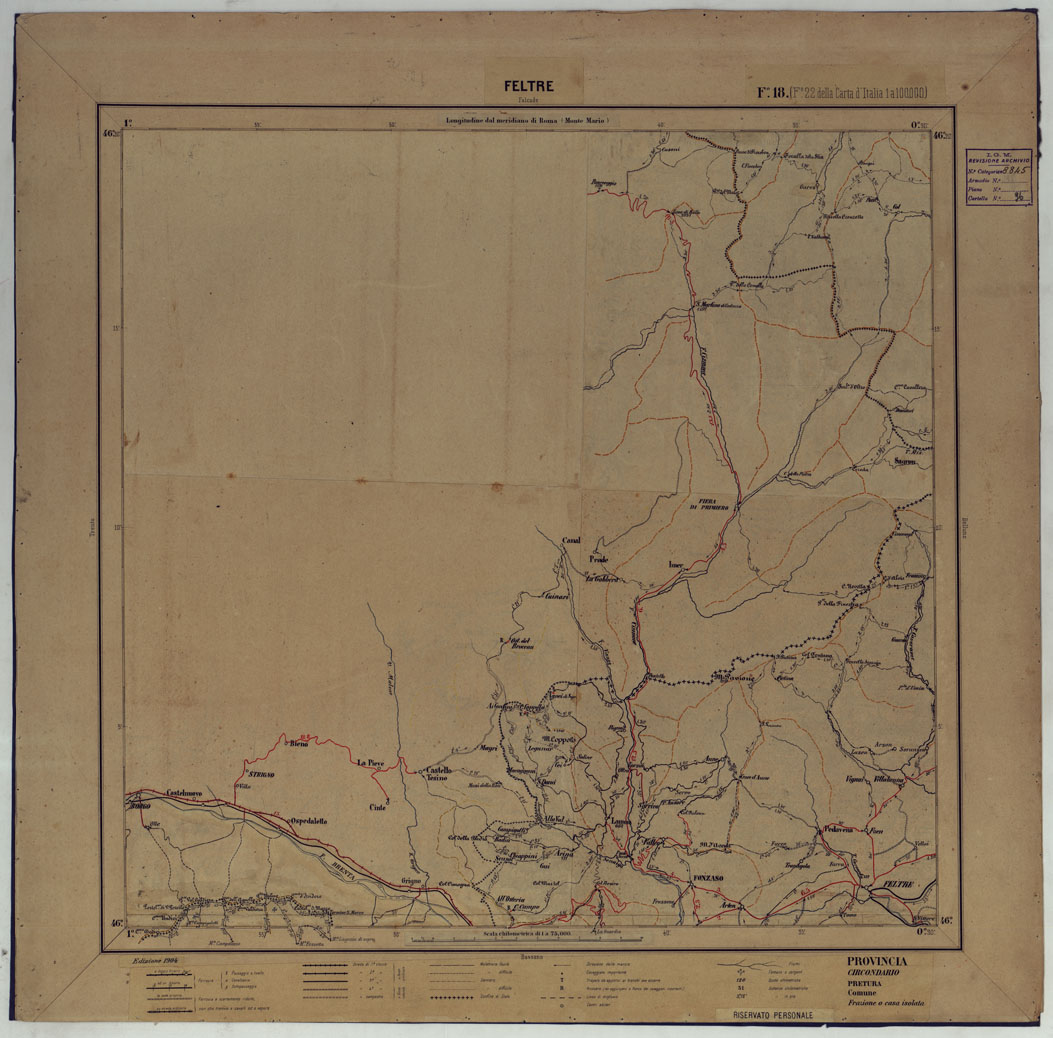 (N:17379) CARTA D'ITALIA DEGLI ALPINI - 2 Copia FELTRE Foglio n. 18 (CA007855) Carte e stampe antiche: riproduzione a colori su carta (formato A1)