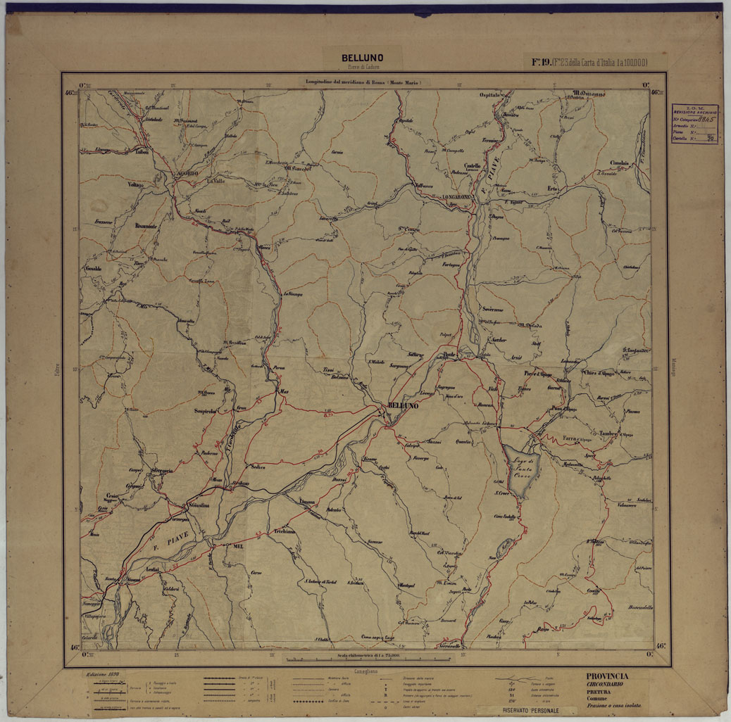 (N:25342) CARTA D'ITALIA DEGLI ALPINI - 2 Copia BELLUNO Foglio n. 19 (CA007856) Carte e stampe antiche: riproduzione a colori su carta (formato A1)