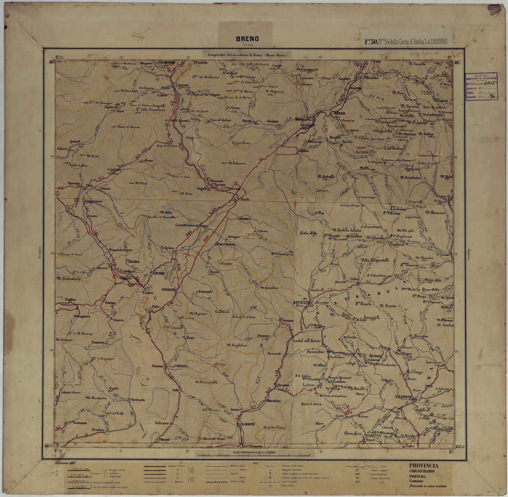 (N:17386) CARTA D'ITALIA DEGLI ALPINI - 2 Copia BRENO Foglio n. 30 (CA007863) Carte e stampe antiche: riproduzione a colori su carta (formato A1)