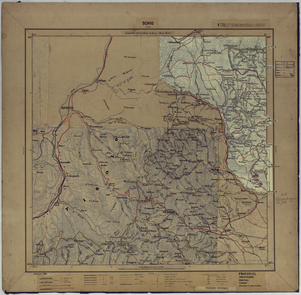 (N:17388) CARTA D'ITALIA DEGLI ALPINI - 2 Copia SCHIO Foglio n. 32 (CA007865) Carte e stampe antiche: riproduzione a colori su carta (formato A1)