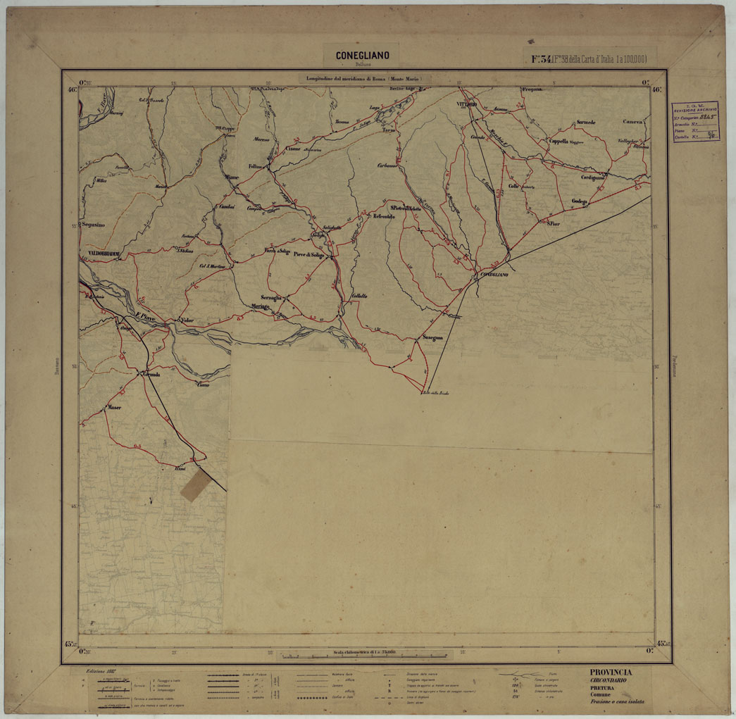 (N:17390) CARTA D'ITALIA DEGLI ALPINI - 2 Copia CONEGLIANO Foglio n. 34 (CA007868) Carte e stampe antiche: riproduzione a colori su carta (formato A1)