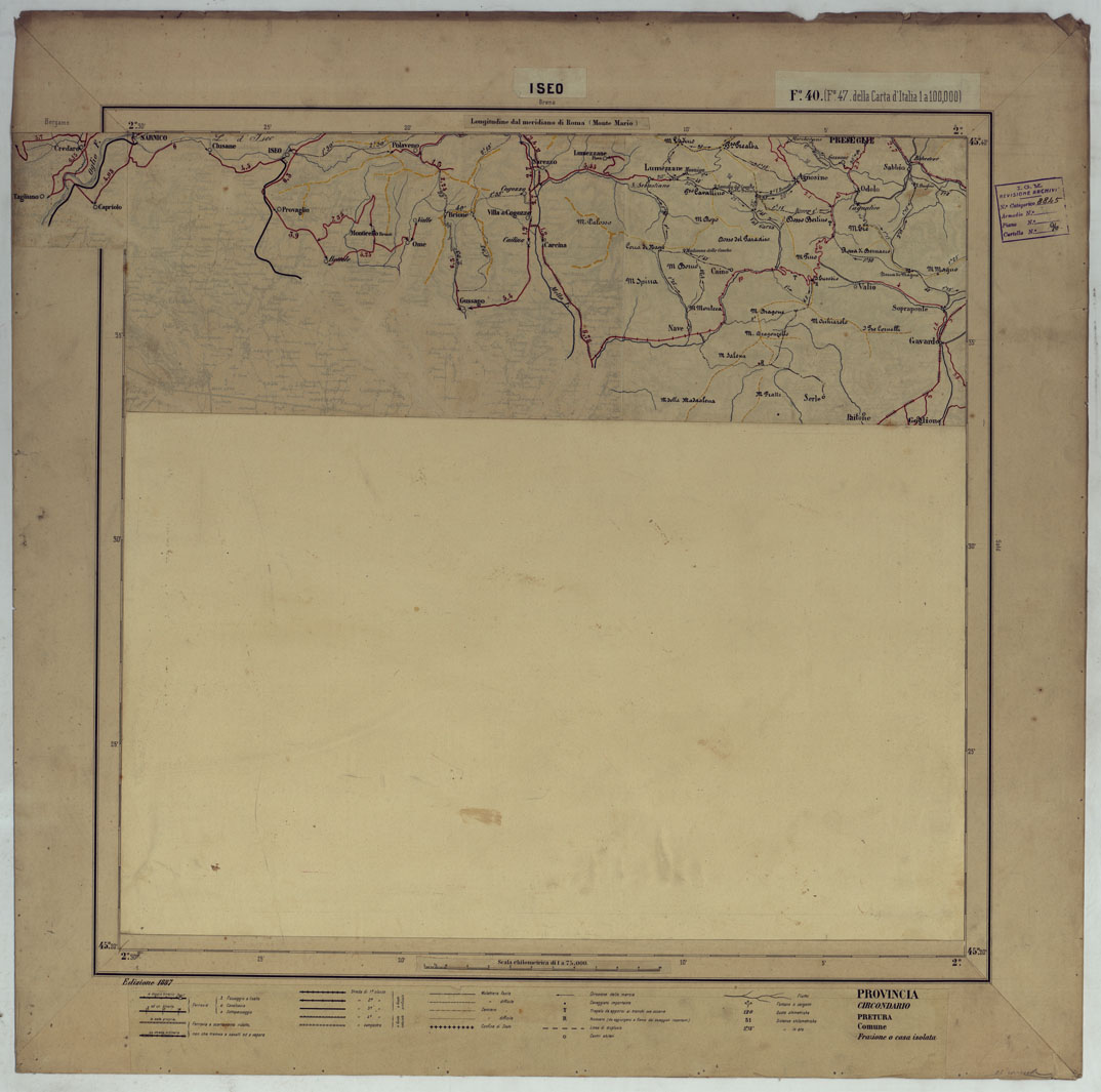 (N:17428) CARTA D'ITALIA DEGLI ALPINI - 2 Copia ISEO Foglio n. 40
 (CA007871) Carte e stampe antiche: riproduzione a colori su carta (formato A1)