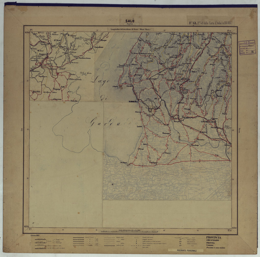 (N:17429) CARTA D'ITALIA DEGLI ALPINI - 2 Copia SALO' Foglio n. 41
 (CA007872) Carte e stampe antiche: riproduzione a colori su carta (formato A1)
