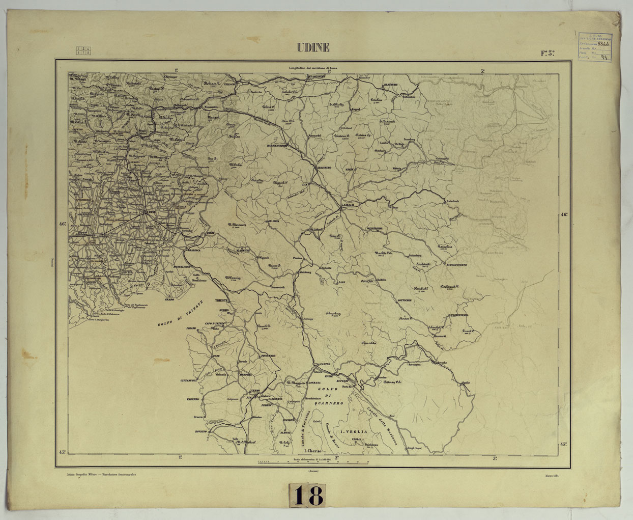 (N:17500) CARTA D'ITALIA - F. 3 UDINE. (CA008040) Carte e stampe antiche: riproduzione a colori su carta (formato A1)