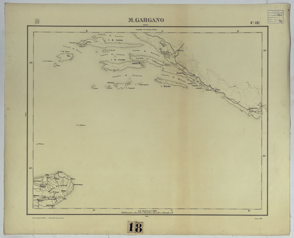 (N:17506) CARTA D'ITALIA - F. 13 M. GARGANO. (CA008048) Carte e stampe antiche: riproduzione a colori su carta (formato A1)