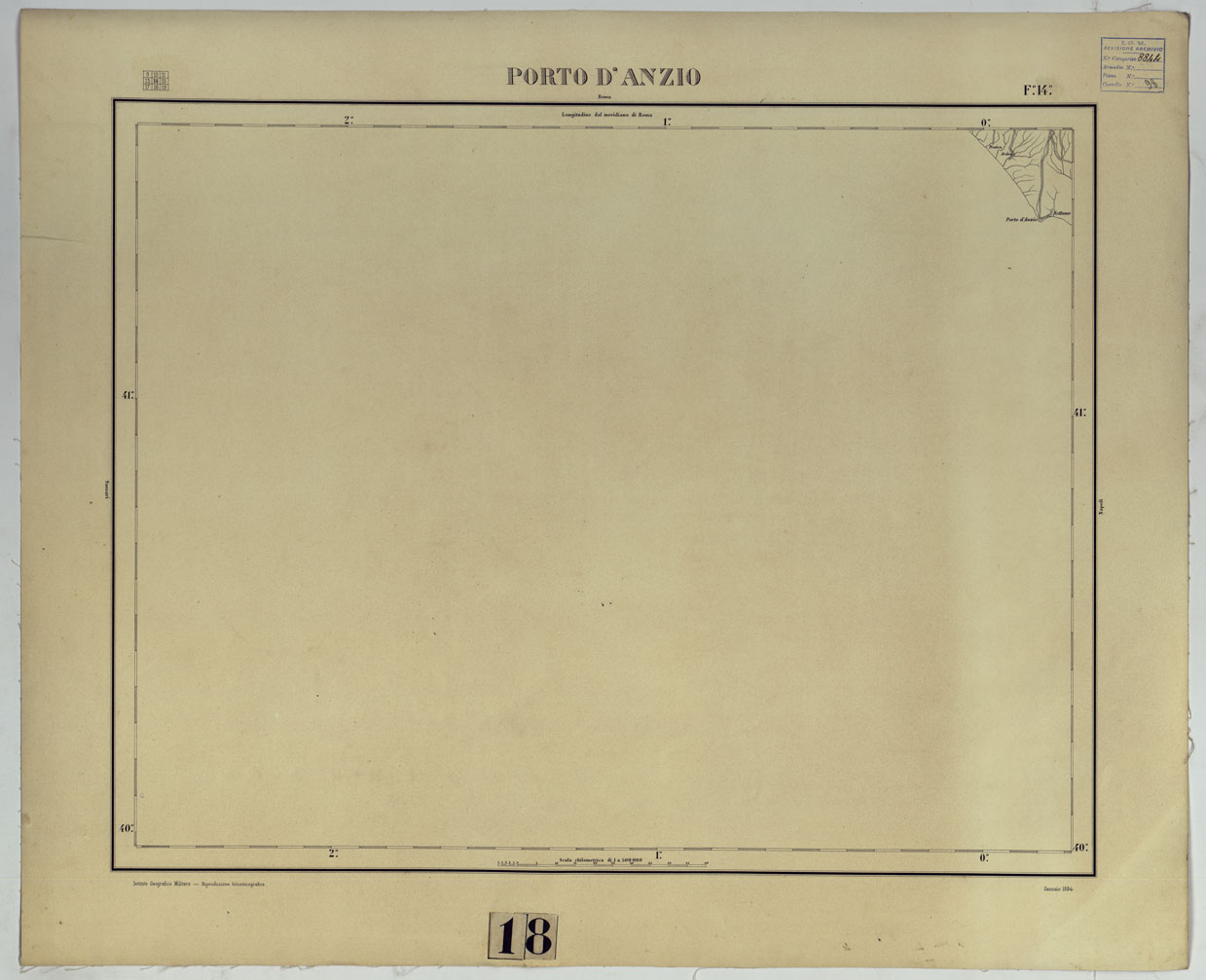 (N:17508) CARTA D'ITALIA - F. 14 PORTO D'ANZIO. (CA008050) Carte e stampe antiche: riproduzione a colori su carta (formato A1)