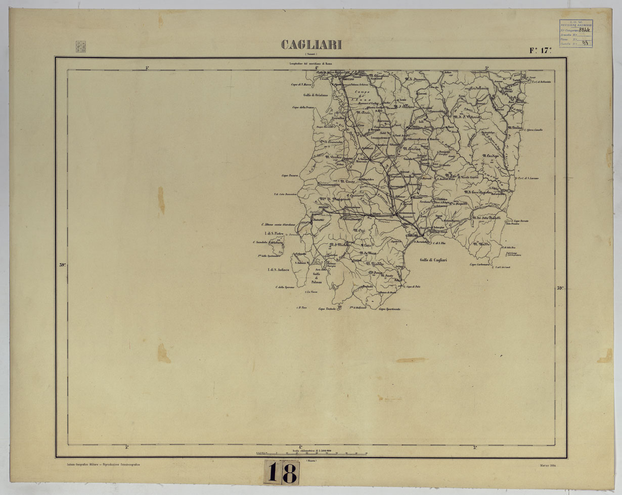 (N:17517) CARTA D'ITALIA - F. 17 CAGLIARI. (CA008053) Carte e stampe antiche: riproduzione a colori su carta (formato A1)