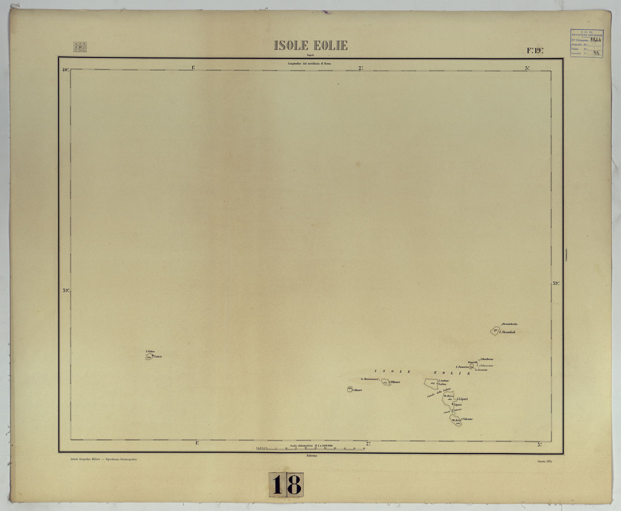 (N:17569) CARTA D'ITALIA - F. 19 ISOLE EOLIE. (CA008054) Carte e stampe antiche: riproduzione a colori su carta (formato A1)