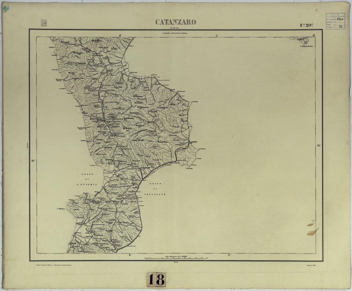 (N:17518) CARTA D'ITALIA - F. 20 CATANZARO. (CA008055) Carte e stampe antiche: riproduzione a colori su carta (formato A1)