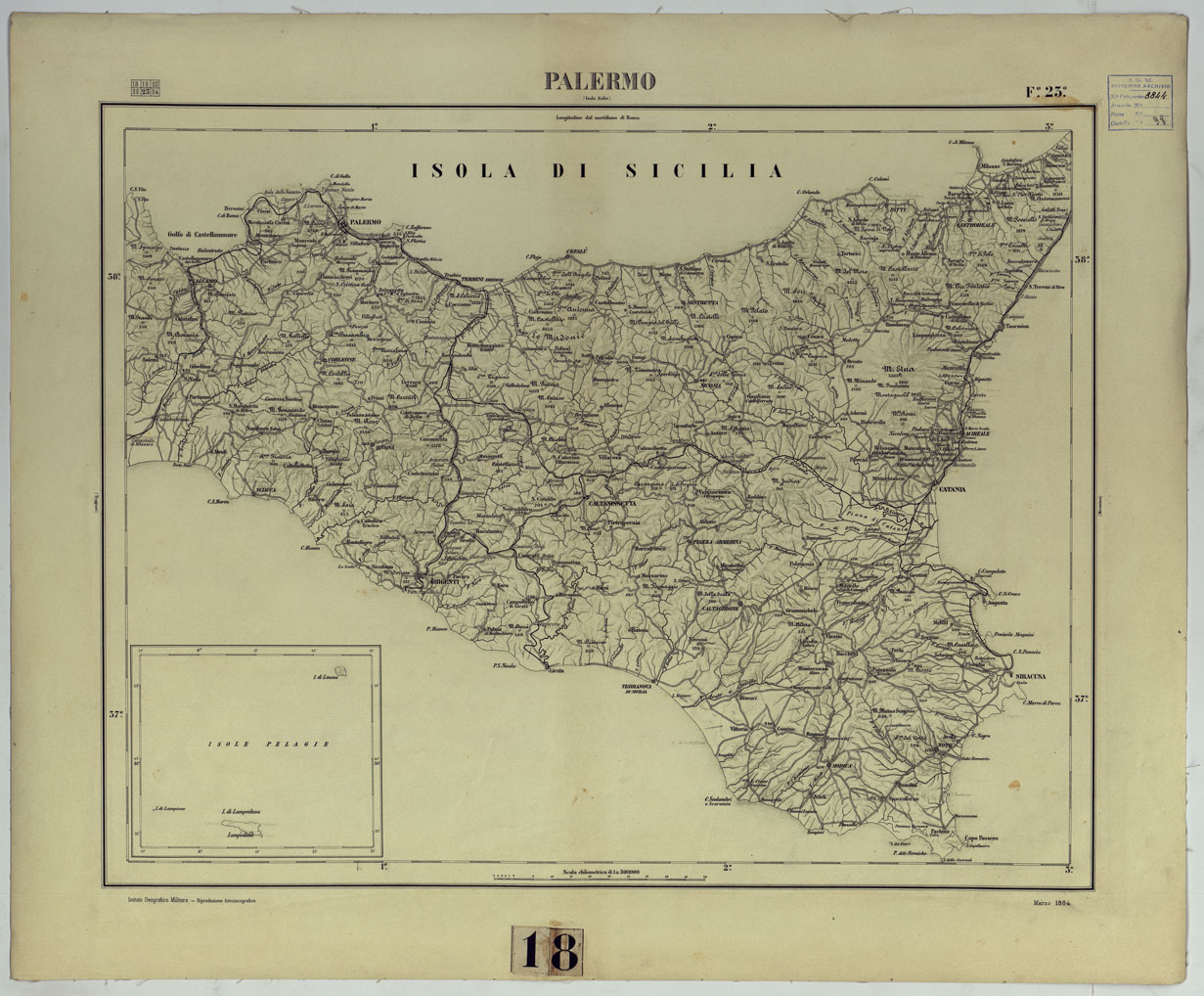 (N:17521) CARTA D'ITALIA - F. 23 PALERMO. (CA008058) Carte e stampe antiche: riproduzione a colori su carta (formato A1)