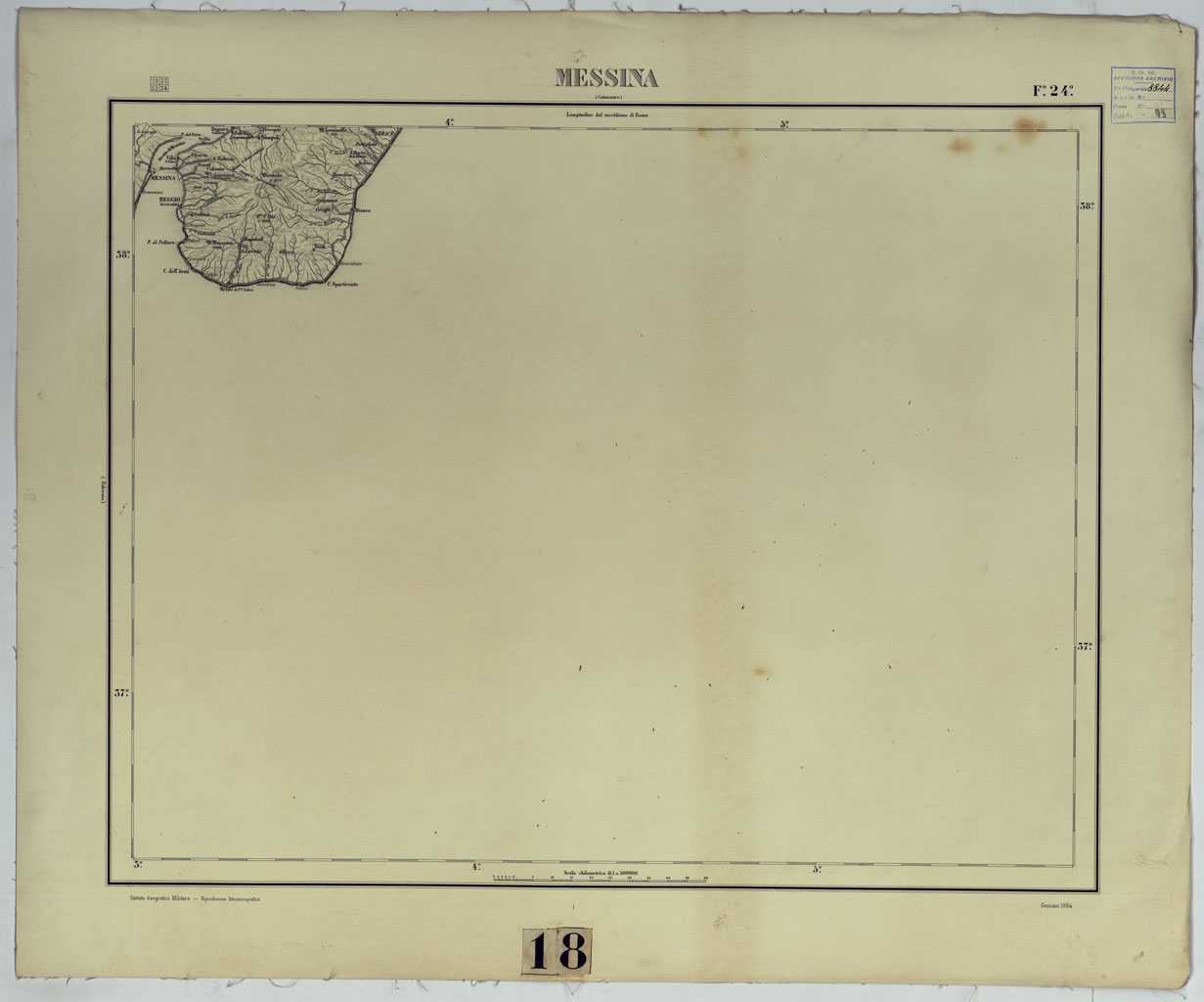 (N:17523) CARTA D'ITALIA - F. 24 MESSINA. (CA008059) Carte e stampe antiche: riproduzione a colori su carta (formato A1)