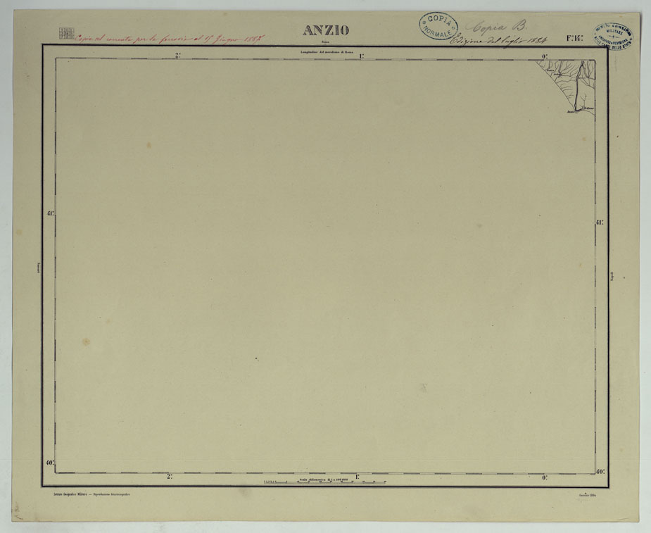 (N:17535) CARTA D'ITALIA COPIA AL CORRENTE PER LE FERROVIE - F.14 ANZIO.
 (CA008072) Carte e stampe antiche: riproduzione a colori su carta (formato A1)