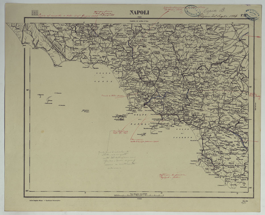 (N:17536) CARTA D'ITALIA COPIA AL CORRENTE PER LE FERROVIE - F.15 NAPOLI. (CA008073) Carte e stampe antiche: riproduzione a colori su carta (formato A1)