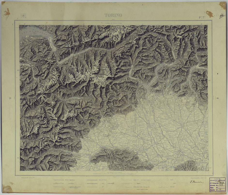 (N:25333) SAGGIO DI PRESENTAZIONE DELLA MONTAGNA A TRATTI PER LA CARTA AL 1:500.000 - FOGLIO 7 TORINO. (CA008082) Carte e stampe antiche: riproduzione a colori su carta (formato A1)
