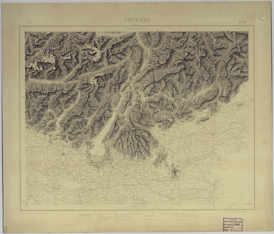 (N:25334) SAGGIO DI PRESENTAZIONE DELLA MONTAGNA A TRATTI PER LA CARTA AL 1:500.000 - FOGLIO 8 VENEZIA. (CA008083) Carte e stampe antiche: riproduzione a colori su carta (formato A1)