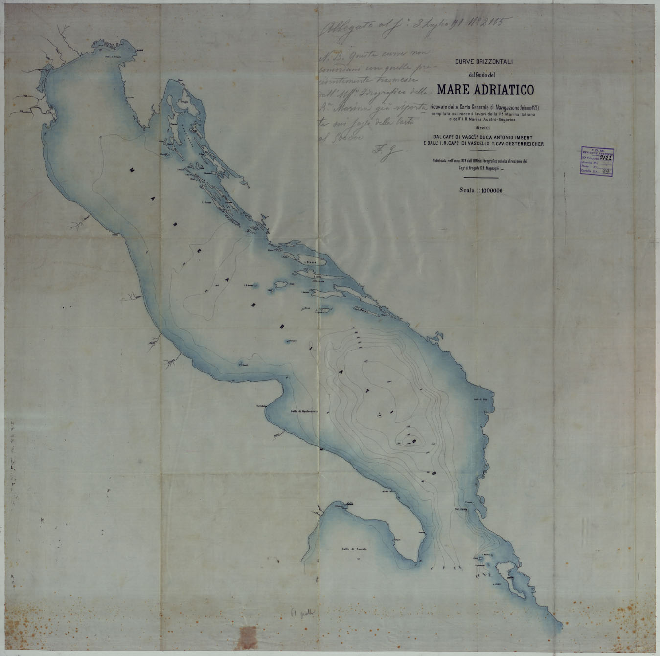 (N:25349) CURVE ORIZZONTALI DEL FONDO DEL MAR ADRIATICO (CA008141) Carte e stampe antiche: riproduzione a colori su carta (formato A1)