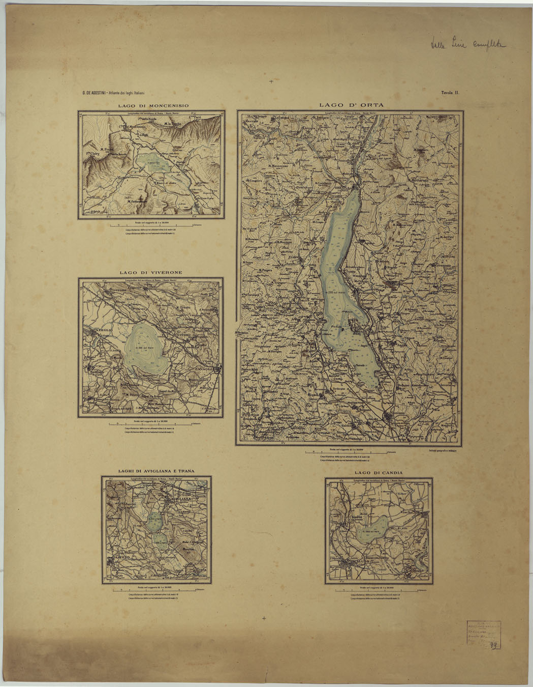 (N:17676) ATLANTE DEI LAGHI ITALIANI TAV II LAGO DI MONCENISIO D'ORTA DI CANDIA DI AVIGLIANA E TRANA DI VIVERONE (CA008232) Carte e stampe antiche: riproduzione a colori su carta (formato A1)