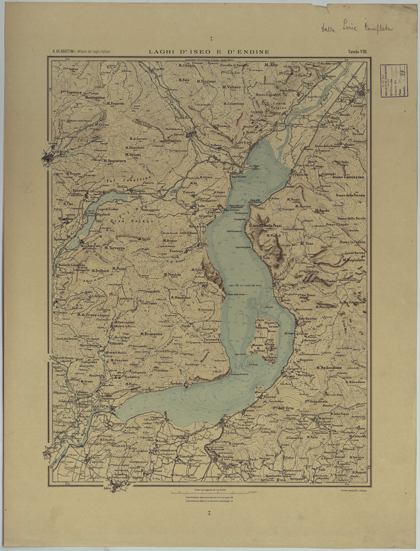 (N:17681) ATLANTE DEI LAGHI ITALIANI TAV  VIII  LAGHI D'ISEO E D'ENDINE (CA008238) Carte e stampe antiche: riproduzione a colori su carta (formato A1)