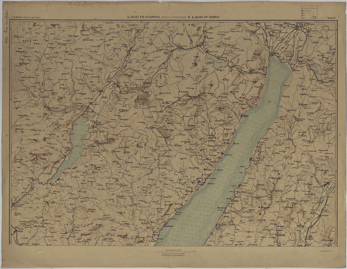 (N:17682) ATLANTE DEI LAGHI ITALIANI TAV  IX  LAGO DI GARDA (PARTE SUPERIORE) E LAGO D'IDRO
 (CA008239) Carte e stampe antiche: riproduzione a colori su carta (formato A1)