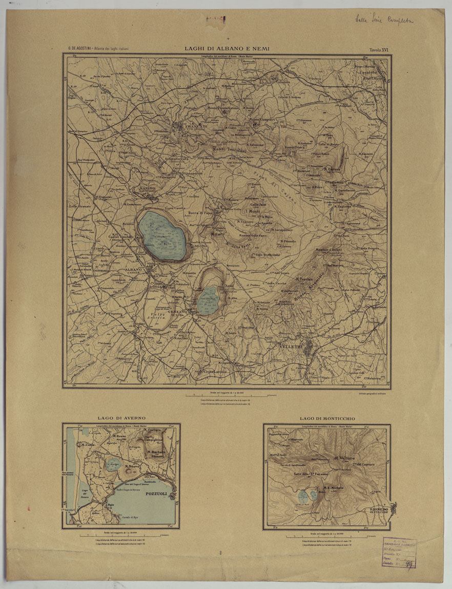 (N:17691) ATLANTE DEI LAGHI ITALIANI TAV  XVI LAGHI DI ALBANO E NEMI DI MONTICCHIO E DI AVERNO (CA008246) Carte e stampe antiche: riproduzione a colori su carta (formato A1)