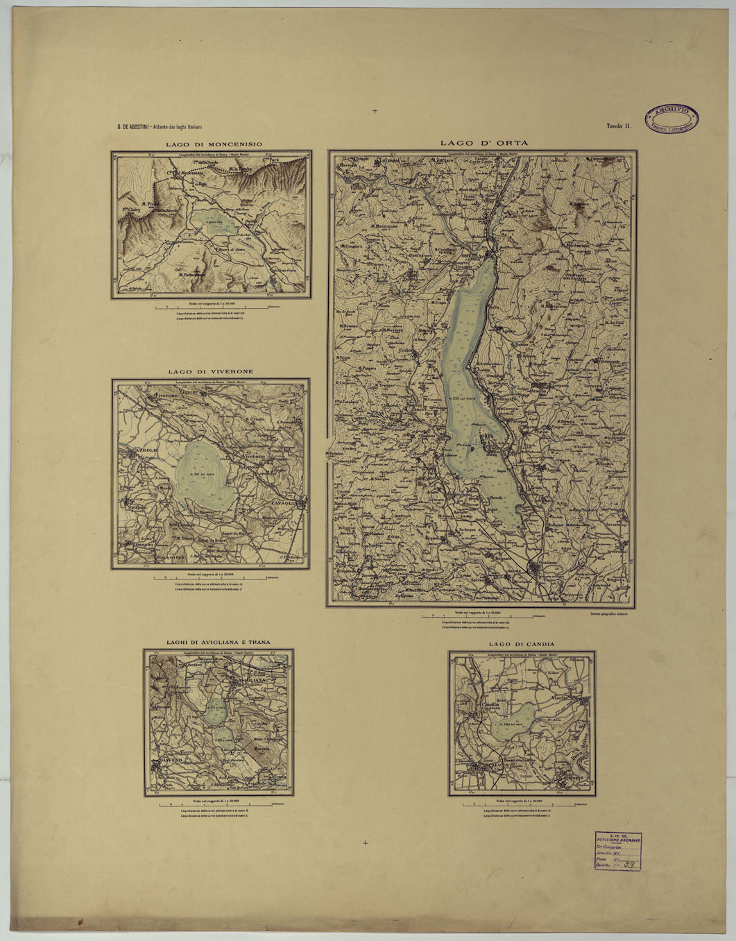 (N:25414) ATLANTE DEI LAGHI ITALIANI TAV II 2COPIA LAGO DI MONCENISIO D'ORTA DI CANDIA DI AVIGLIANA E TRANA DI VIVERONE (CA008247) Carte e stampe antiche: riproduzione a colori su carta (formato A1)