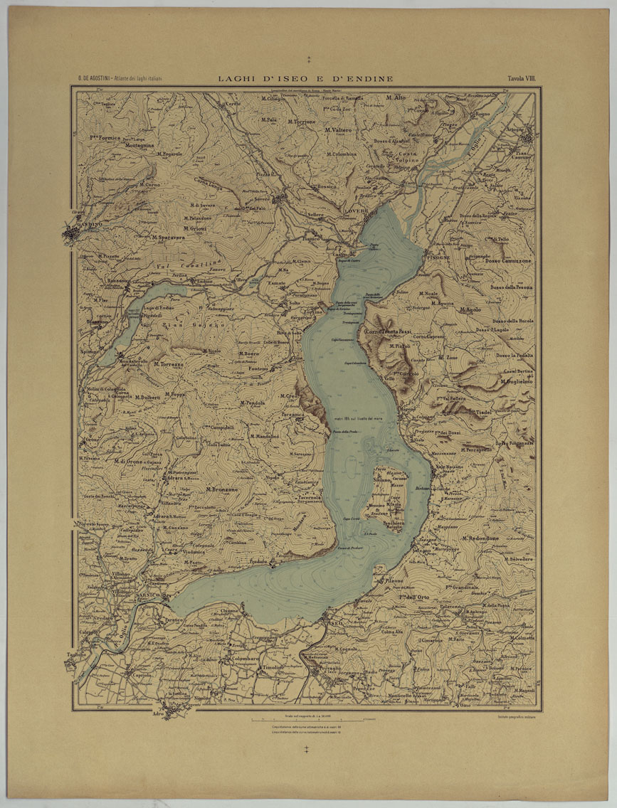 (N:25442) ATLANTE DEI LAGHI ITALIANI TAV  VIII 2 COPIA LAGHI D'ISEO E D'ENDINE (CA008253) Carte e stampe antiche: riproduzione a colori su carta (formato A1)