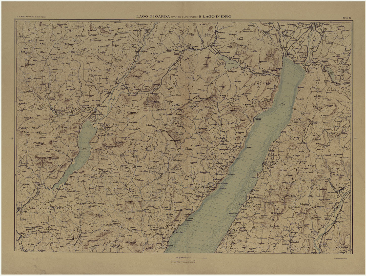 (N:25443) ATLANTE DEI LAGHI ITALIANI TAV  IX  2 COPIA LAGO DI GARDA (PARTE SUPERIORE) E LAGO D'IDRO (CA008254) Carte e stampe antiche: riproduzione a colori su carta (formato A1)
